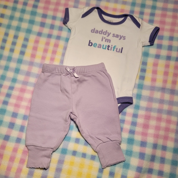 CARTER'S ♡ Adorable Purple Trim "DADDY SAYS I'M BEAUTIFUL" Bodysuit Onesie NB - Picture 11 of 12